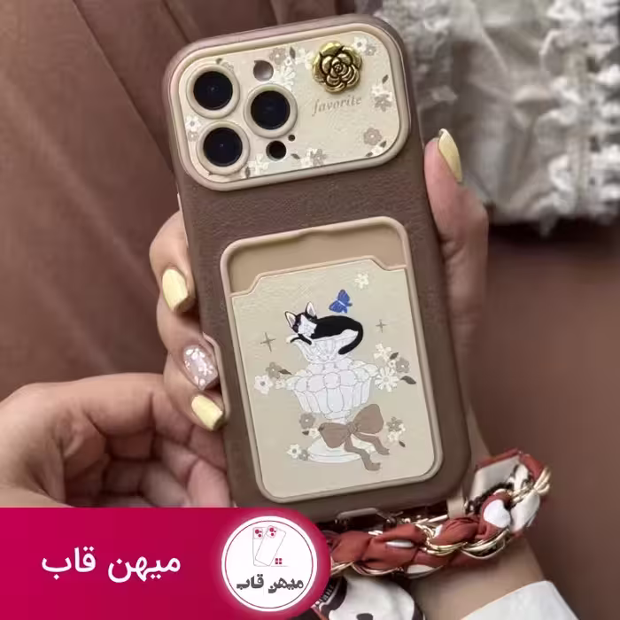قاب موبایل آیفون گربه فلوریتا جاکارتی   بند اسکارف - کد (85944)
