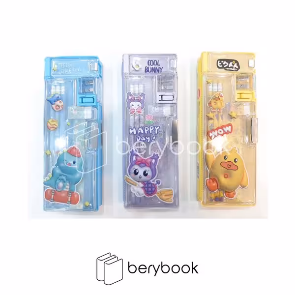 Happy Day / جامدادی کتابی / همراه وسایل درب شفاف طلقی