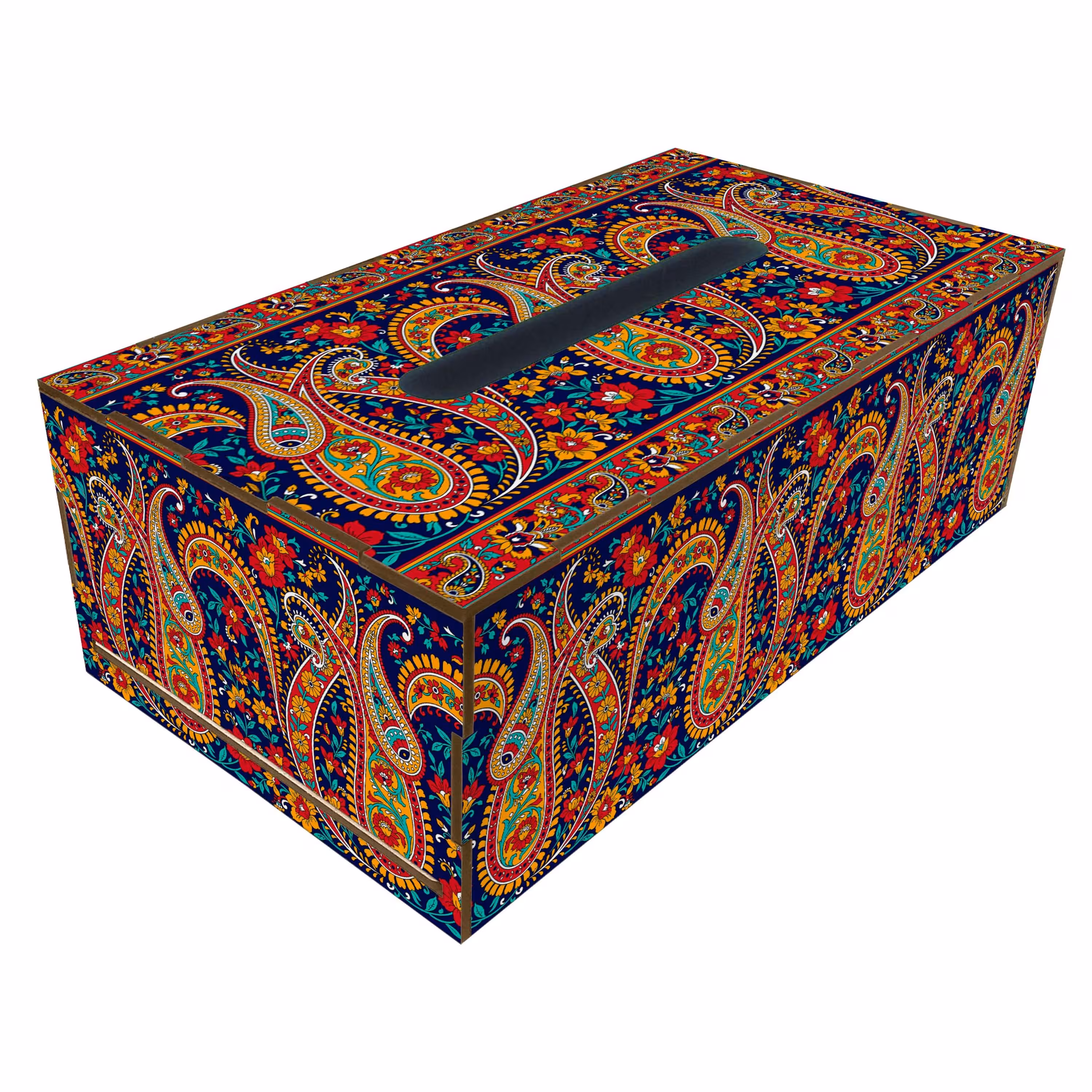 جعبه دستمال کاغذی چوبی طرح دار  مدل TB125 طرح گل و بته جقه