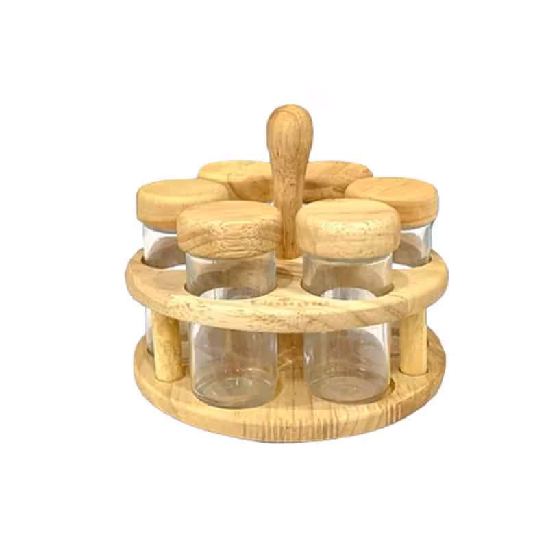 ادویه 6تایی گردان تخت گرد چوبی (6119)