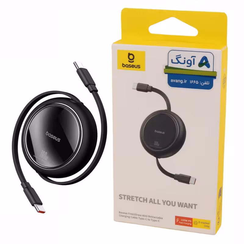 کابل فست شارژ تایپ سی به تایپ سی باسئوس مدل Free2 Draw Mini CB000062 طول 100 سانتی متر