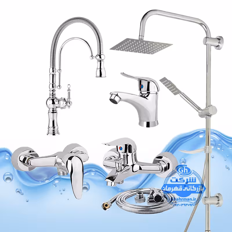 ست 6 عددی شیرآلات برند آیدا صنعت مدل قهرمان | شیر ظرفشویی بیزانس تک‌منظوره   شیر روشویی   شیر حمام   شیر توالت   علم دوش صفحه‌استیل   شلنگ توالت | کروم براق