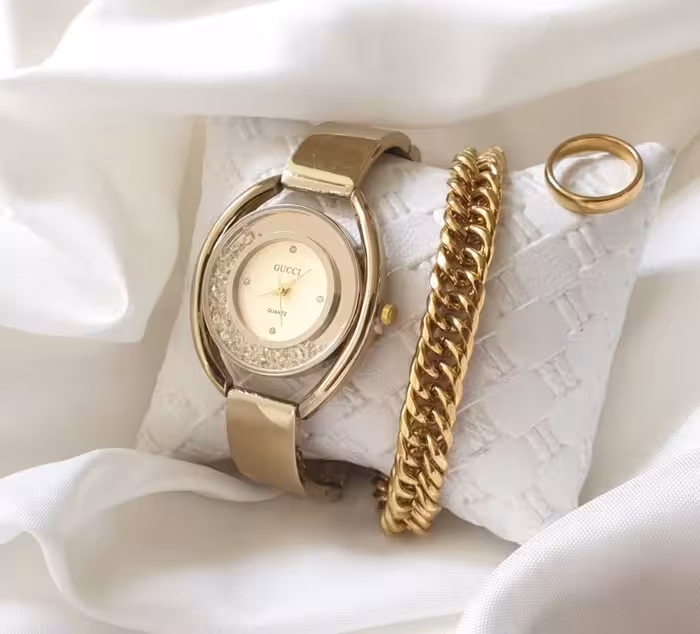 ست کامل ساعت CK طلایی با دستبند کارتیر