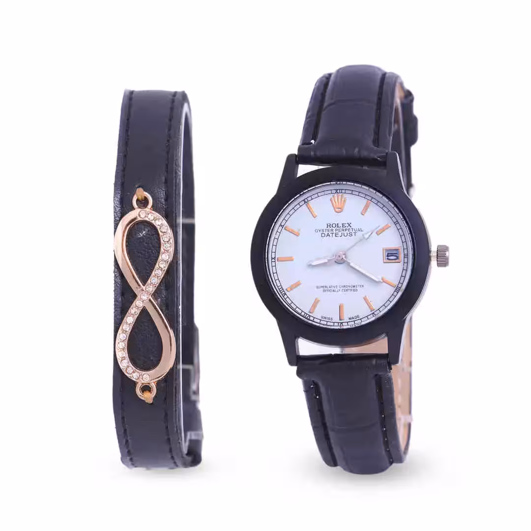 ست ساعت مچی و دستبند زنانه رولکس Rolex مدل 490