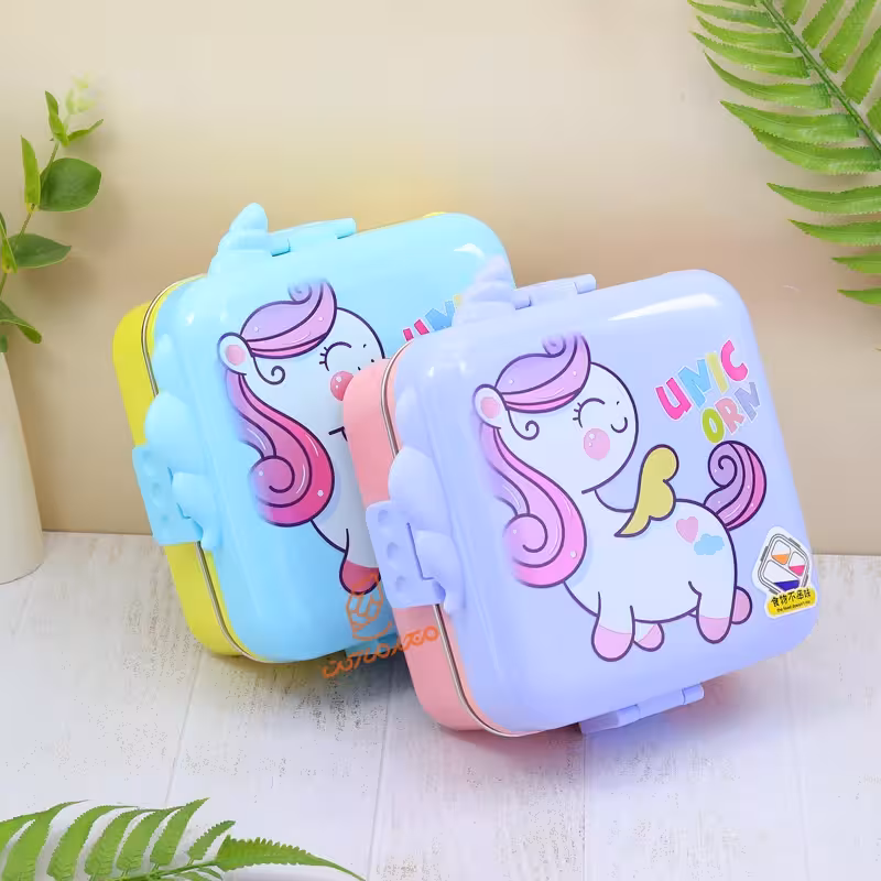 قمت و خرید ظرف غذا 2 طبقه 1120 میل داخل استیل طرح پونی کد 7150