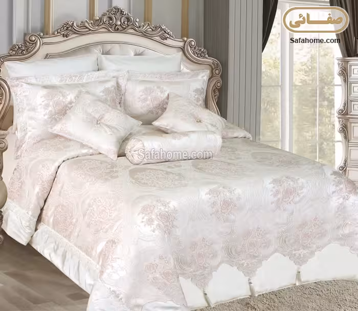 روتختی دونفره عروس 9 تکه طرح رجینا صورتی