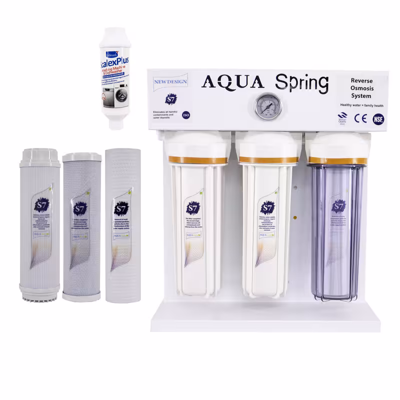 دستگاه تصفیه کننده آب آکوآ اسپرینگ مدل RO-S7-WZ 7550 به همراه فیلتر مجموعه سه عددی و رسوبگیر اسکالکس پلاس