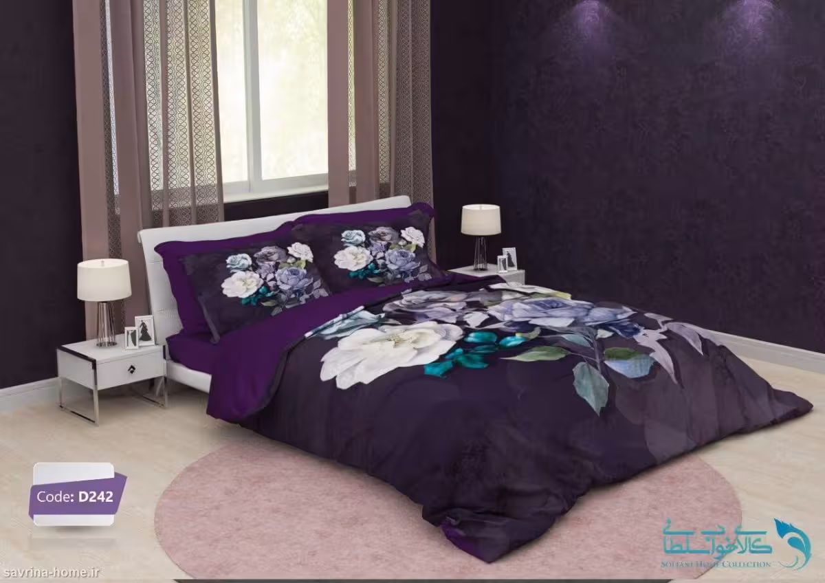 روتختی دو نفره طرح رز بنفش برند ترکسان کد D242