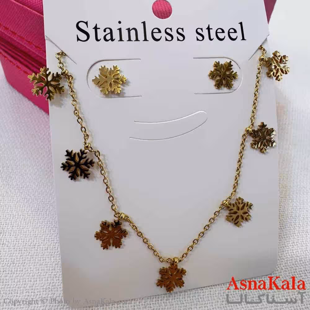 نیم ست زنانه شامل گردنبند و گوشواره  استیل مدل  برف کد NIM14591W