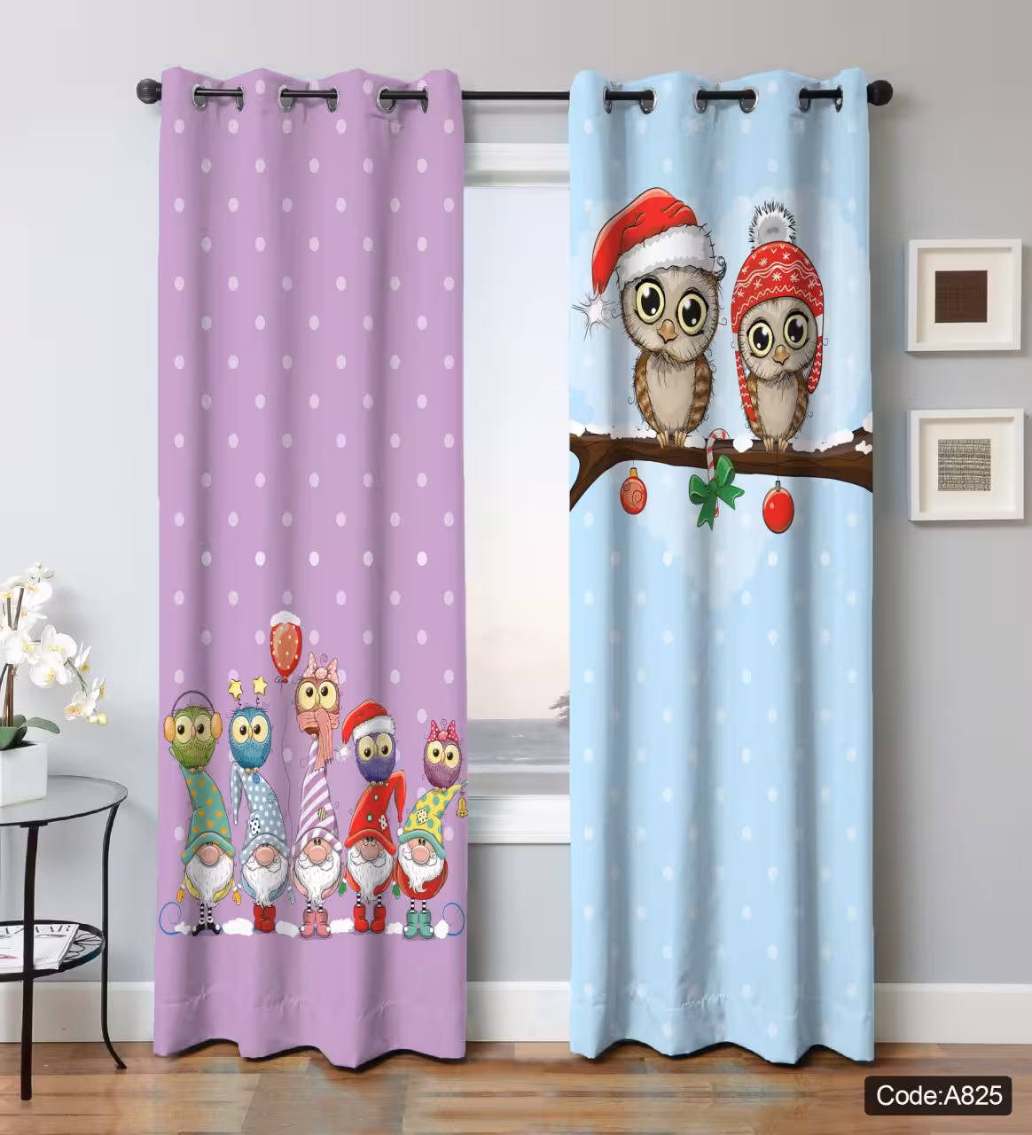 پرده پانچی مخمل چاپی دخترانه کد 825