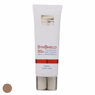 فلوئید ضد آفتاب رنگی ساین اسکین SPF 50 مدل Syn shield مناسب انواع پوست وزن 50 گرم