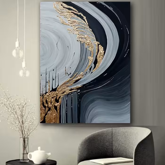 تابلو نقاشی ورق طلا طرح موج دکوراتیو برجسته کد 400