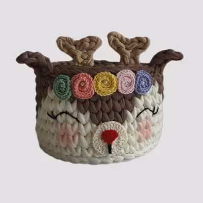 سبد قلاب بافی تریکو  طرح گوزن کد 1