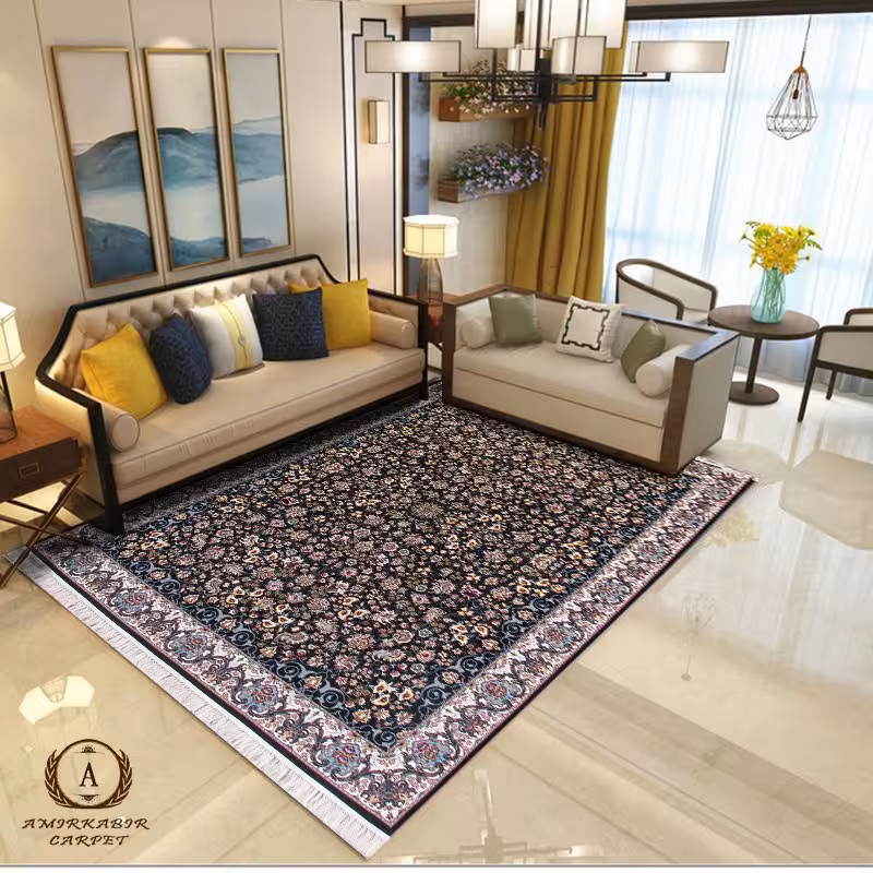 فرش 700 شانه طرح میگل سرمه ای