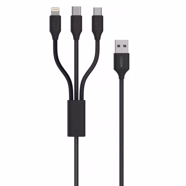کابل شارژ 3 کاره گرین Green Braided 3IN1 Fast Charging Cable 1.2M
