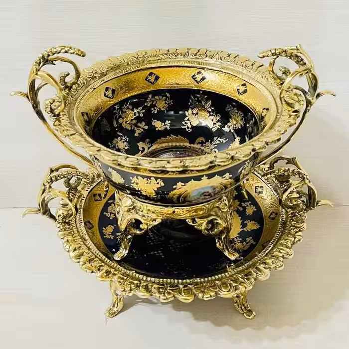 ست پذیرایی دسته گندمی برنز با قالب اصلی و چینی اصل