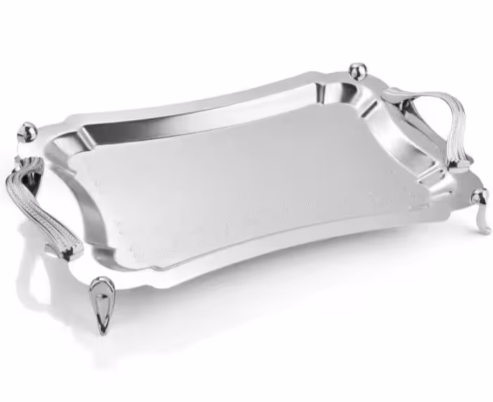 سینی مستطیل متوسط دسته نقره ای Wave طرح دار پایه دار ریور کد B7277