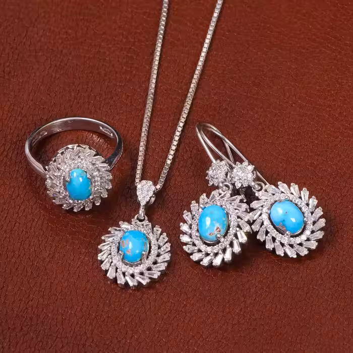 نیم ست فیروزه زنانه کد 30260 - جواهری مشاهیر