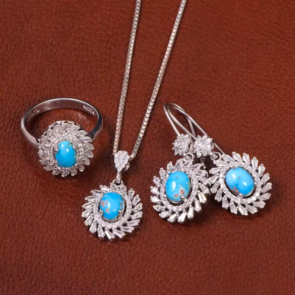 نیم ست فیروزه زنانه کد 30260 - جواهری مشاهیر