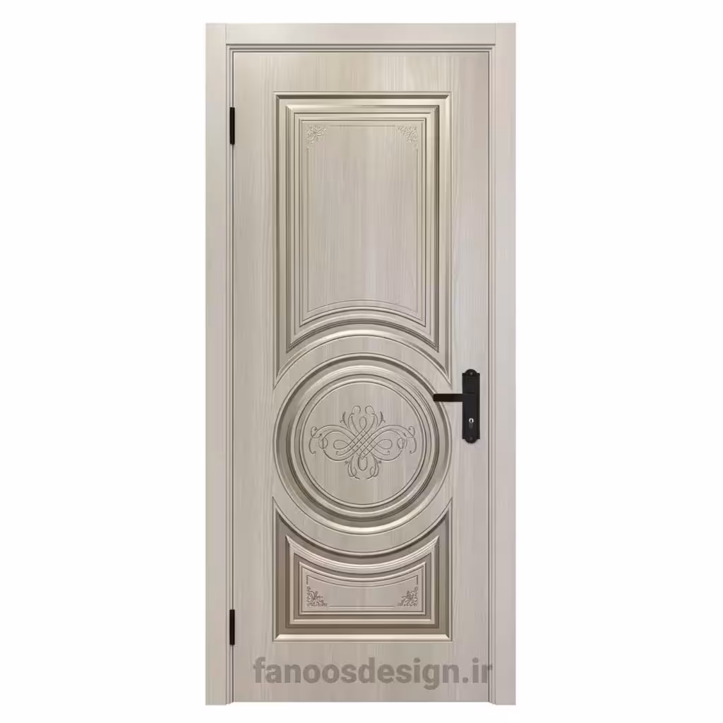 درب چوبی کلاسیک با منبت‌کاری مرکزی و طرح گل‌دار کد 30633