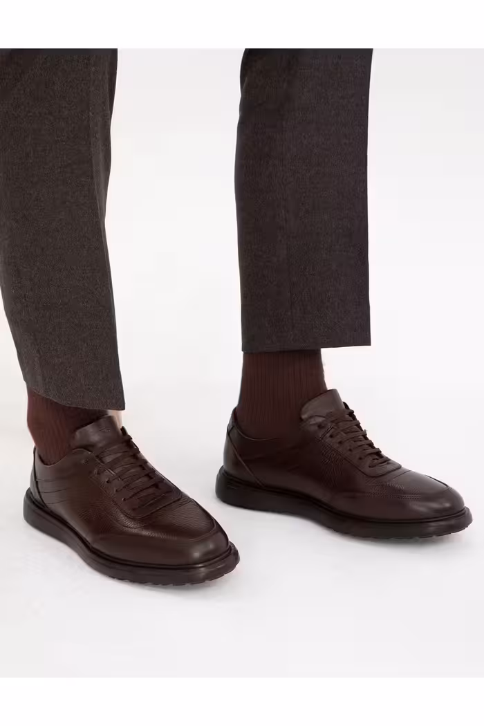 کفش های کژوال چند رنگ مردانه روزمره چرمی قهوه ای 100 ٪ Pierre Cardin