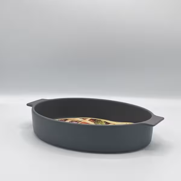 دنی هوم - ظرف سرامیکی بیضی بزرگ طوسی پررنگ kp3