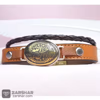 دستبند چرم و نقره سنگ حدید حسبی الله