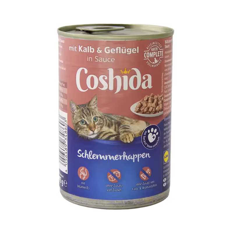 کنسرو گربه بالغ طعم گوساله و مرغ برند Coshida کوشیدا 415 گرمی