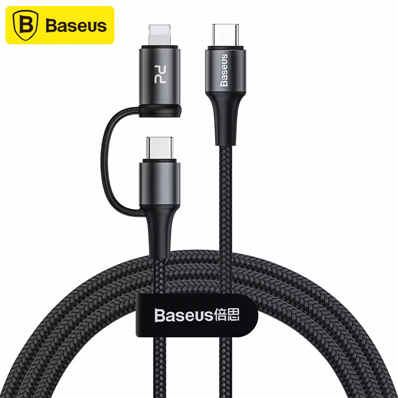 کابل دو سر لایتنینگ و تایپ سی شارژ سریع بیسوس Baseus Twins 2in1 USB Typ C PD - USB Typ C CATLYW-H01