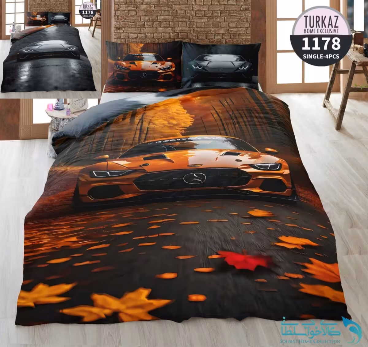 روتختی طرح ماشین در جاده یک نفره برند Turkaz کد 1178