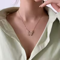 گردنبند وارداتی پروانه جواهری نقره کد 20665