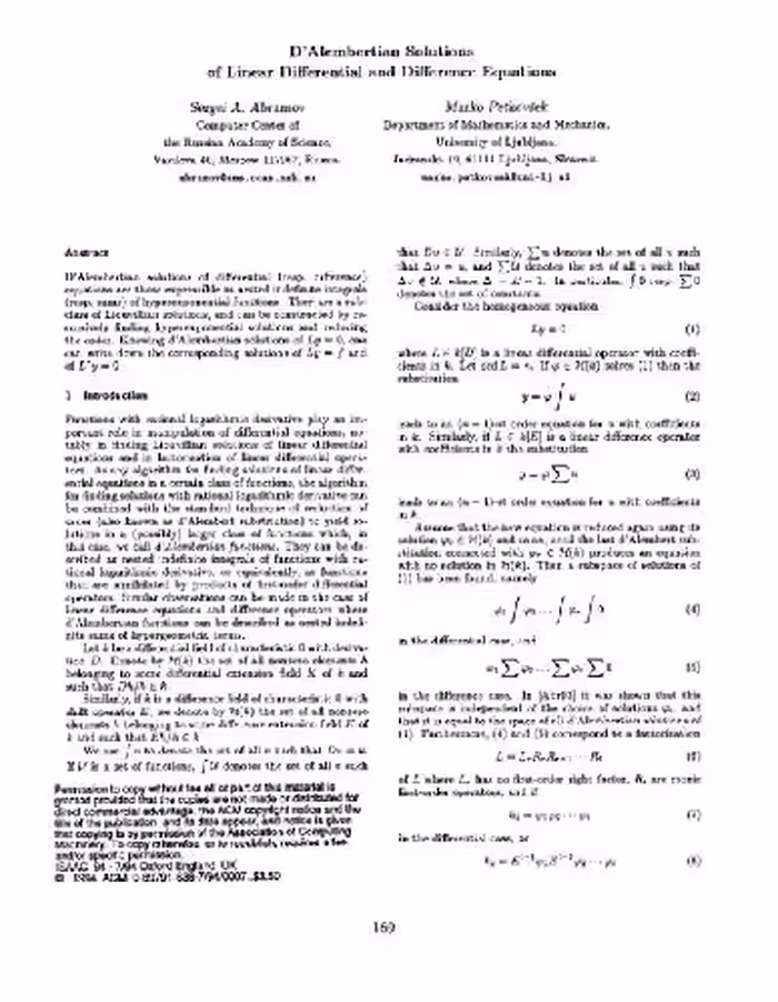 خرید و دانلود نسخه کامل کتاب Dalambertian solutions to linear ODEs