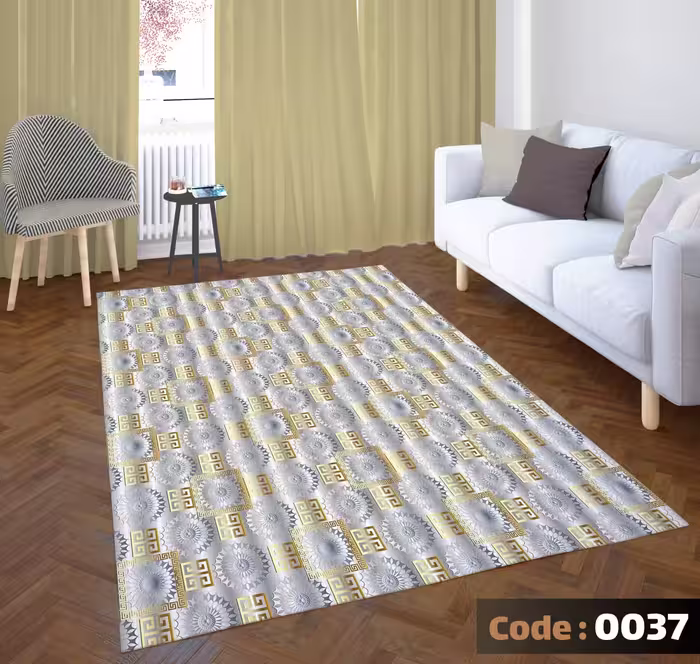 کاورفرش روفرشی دورکشدار گوشه لیفه ای طوسی کرم کد 0037