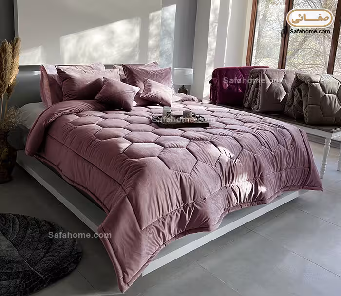 روتختی دو نفره مخمل 8 تکه طرح کندو پوست پیازی