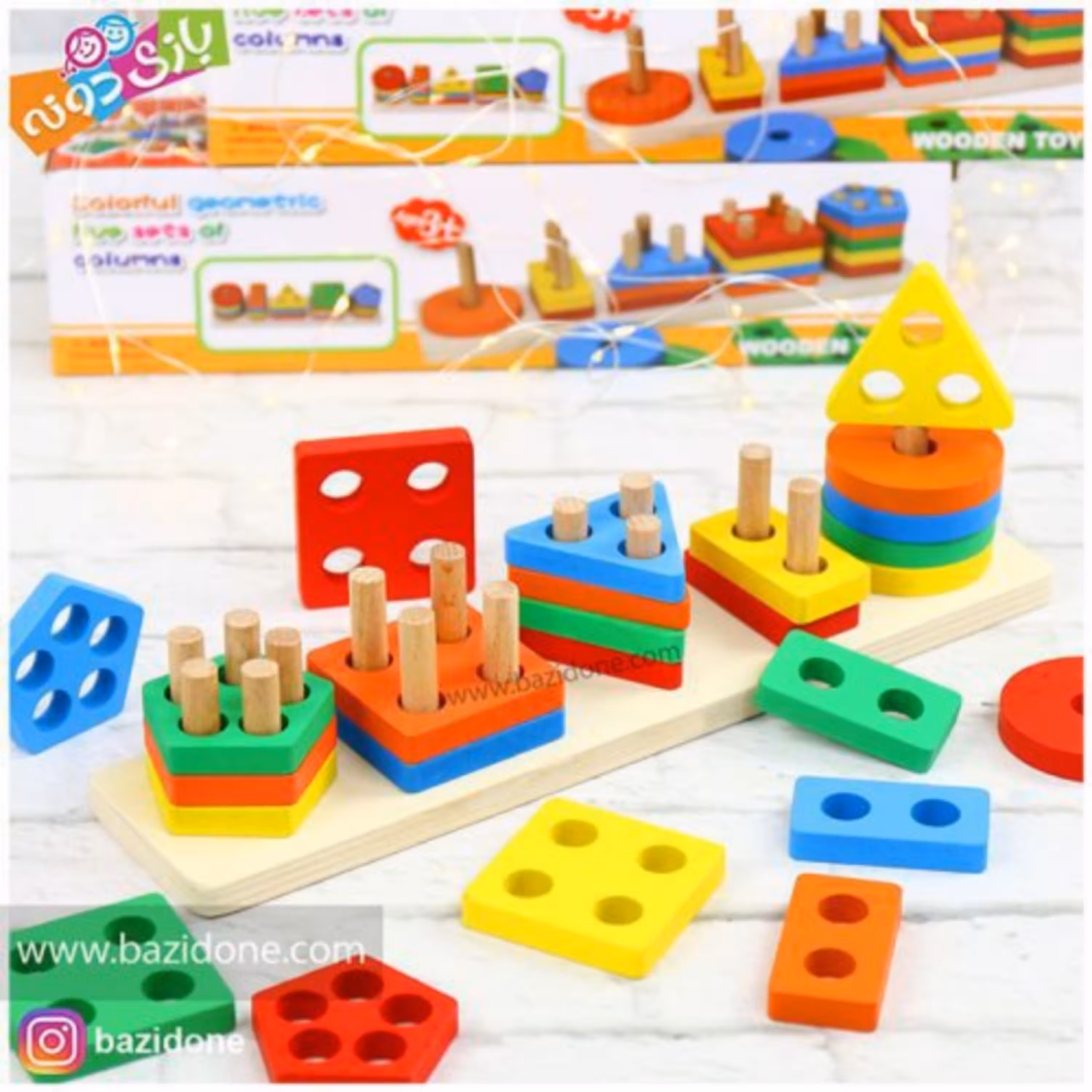 بازی فکری مونته سوری چوبی 5 ستون پایه مستطیل 