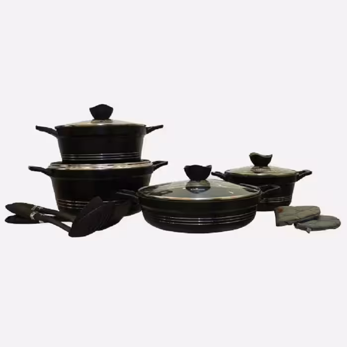 سرویس قابلمه چدن یونیک 11 پارچه مشکی مدل UN-7702