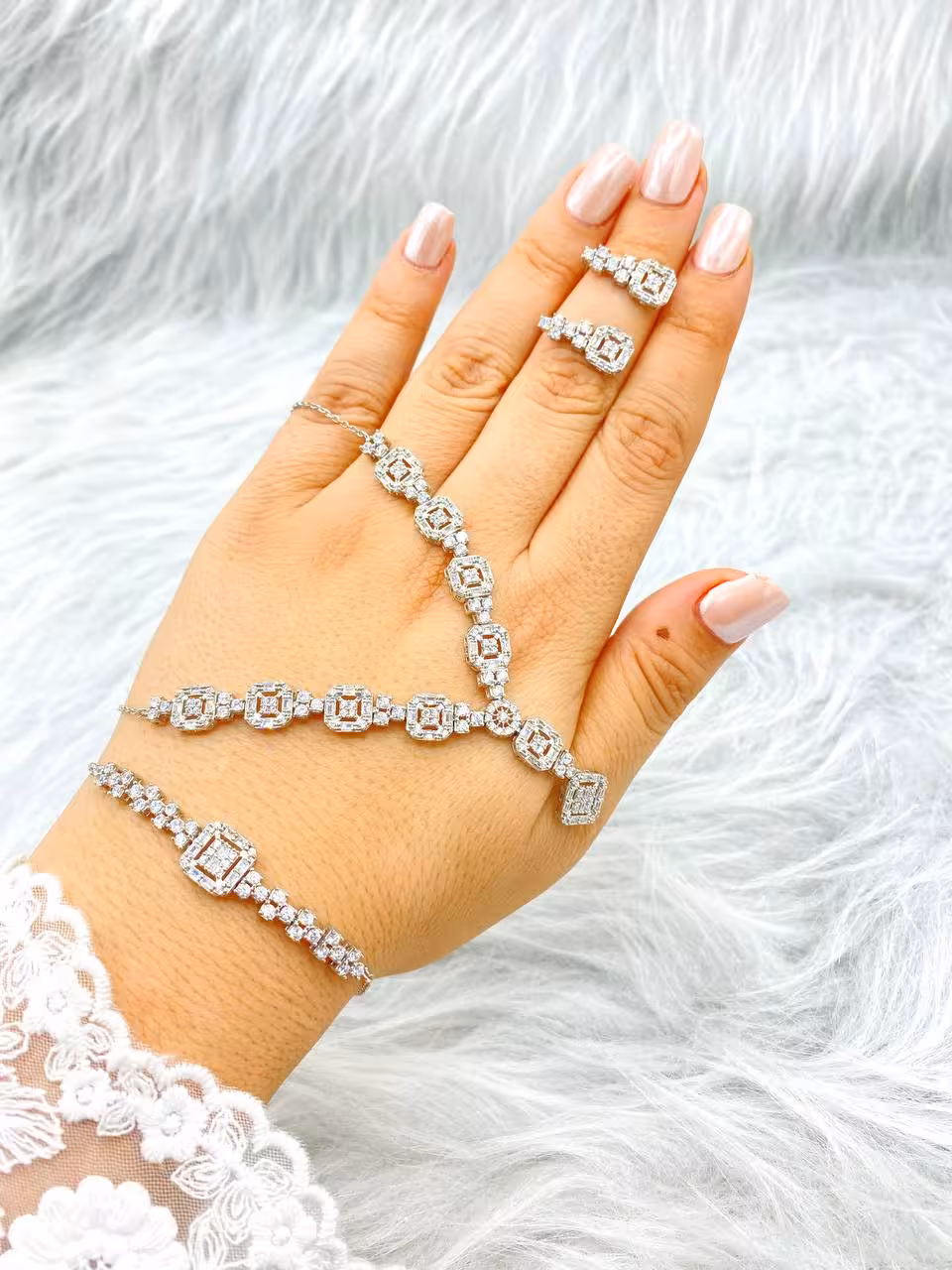 سرویس زنجیری نقره جواهری زنانه کد 60025