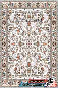 فرش 1000 شانه طرح افشان نیلی زمینه کرم کاشان – گل برجسته