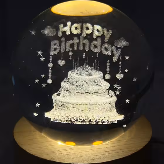 چراغ خواب رومیزی گوی کریستال طرح کیک تولد