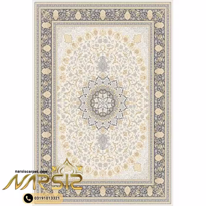فرشینه فرش طرح زمرد کرم کد 9073