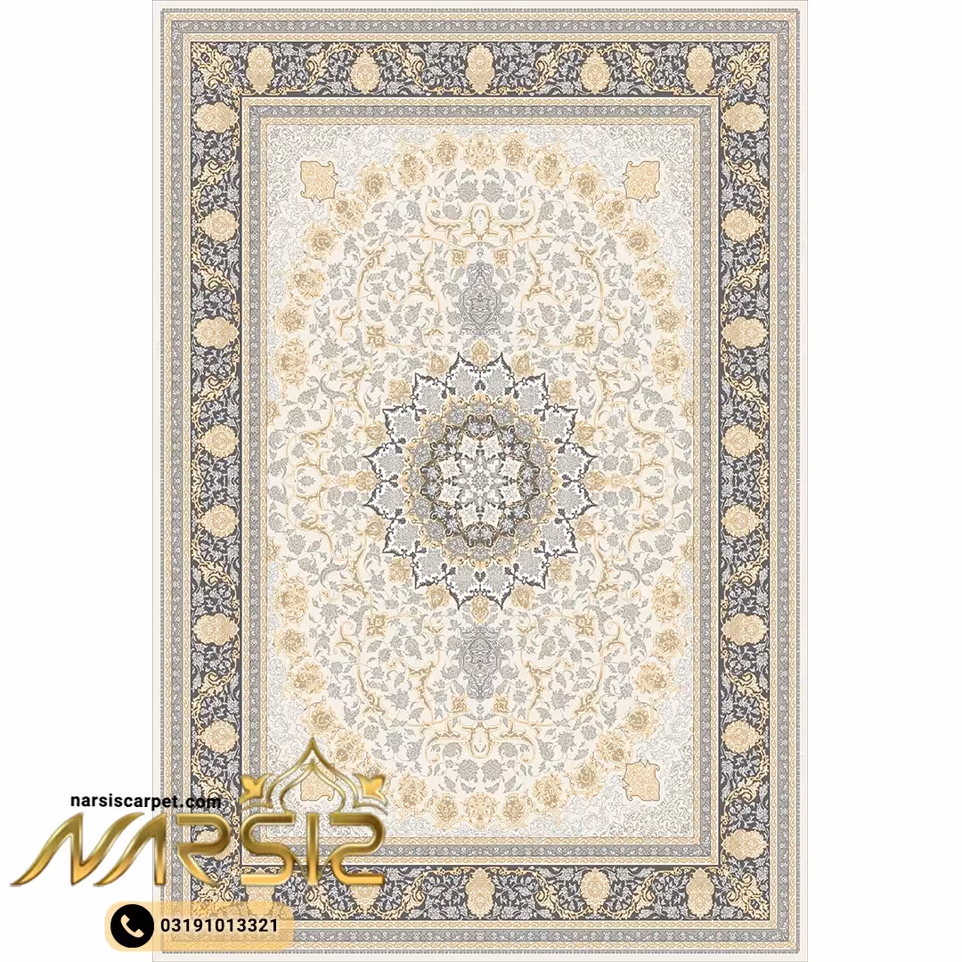 فرشینه فرش طرح زمرد کرم کد 9073