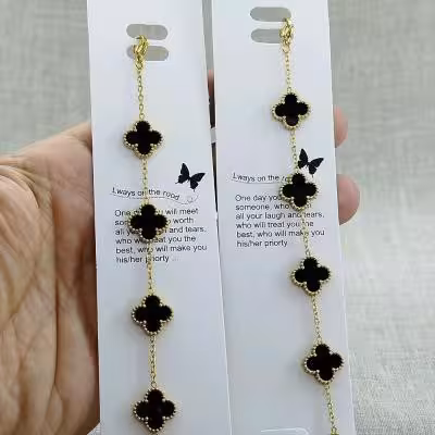 دستبند ونکلیف استیل طلایی رنگ ثابت (مشکی)