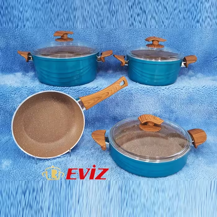سرویس قابلمه 7 پارچه اویز EVIZ، مدل سوئینگ رنگ سبز کله غازی، همراه با 18 ماه ضمانت