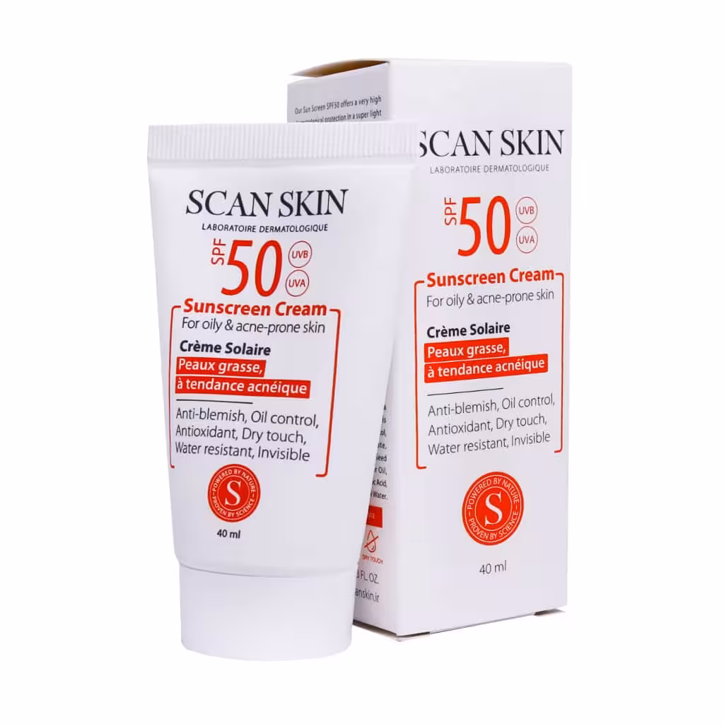 کرم ضد آفتاب پوست چرب و مستعد آکنه فاقد رنگ اسکن اسکین 40 میلی لیتر Scan skin sunscreen cream for oil skin 40 ml
