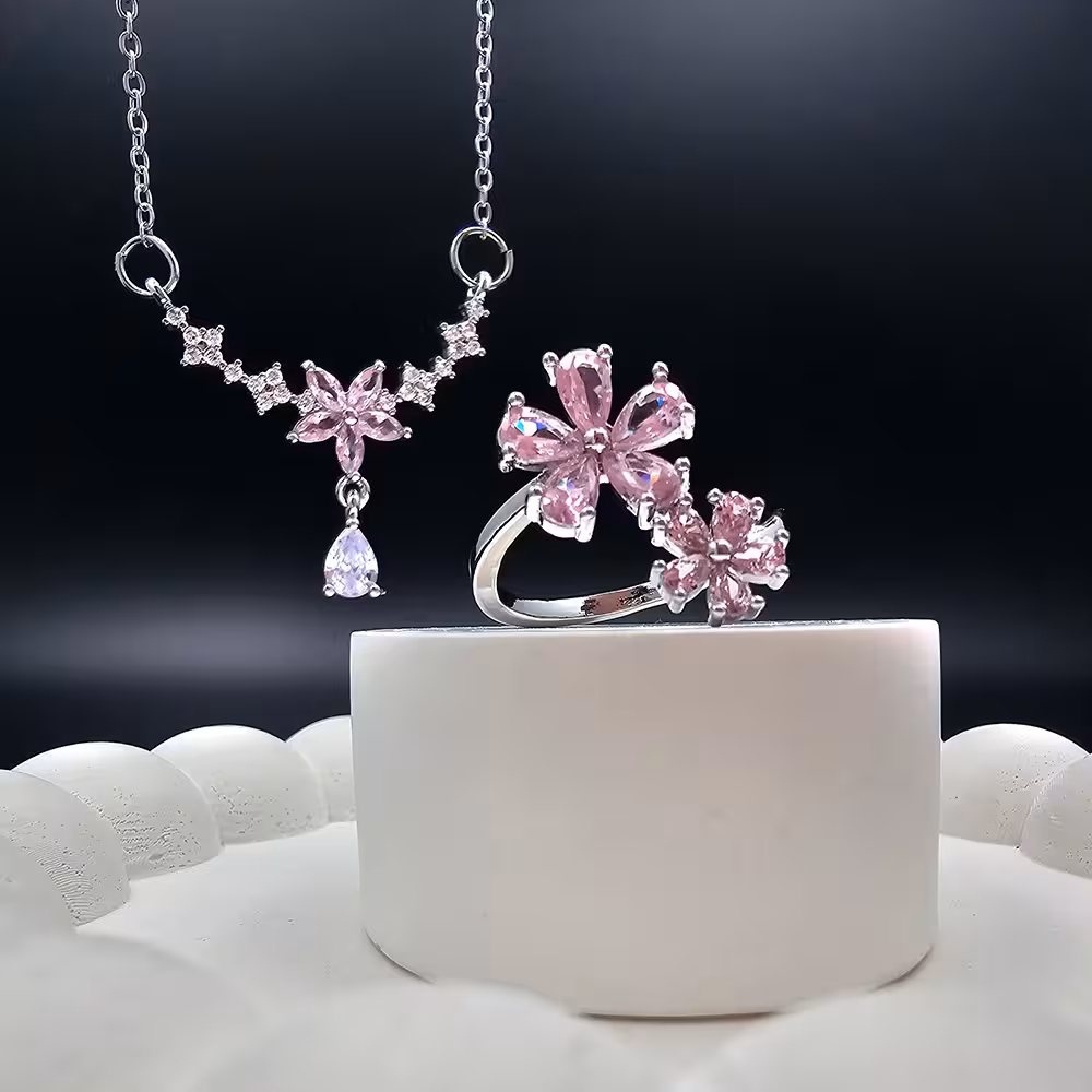 انگشتر و گردنبند جواهری شکوفه