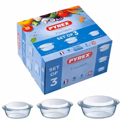 ظرف پخت پیرکس مدل قابلمه ای مجموعه 3 عددی