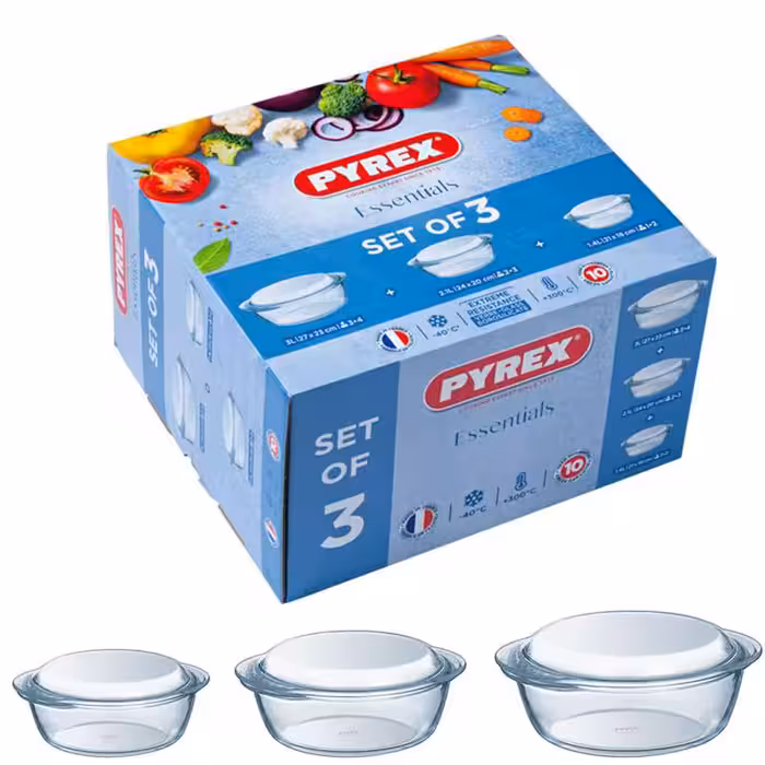 ظرف پخت پیرکس مدل قابلمه ای مجموعه 3 عددی