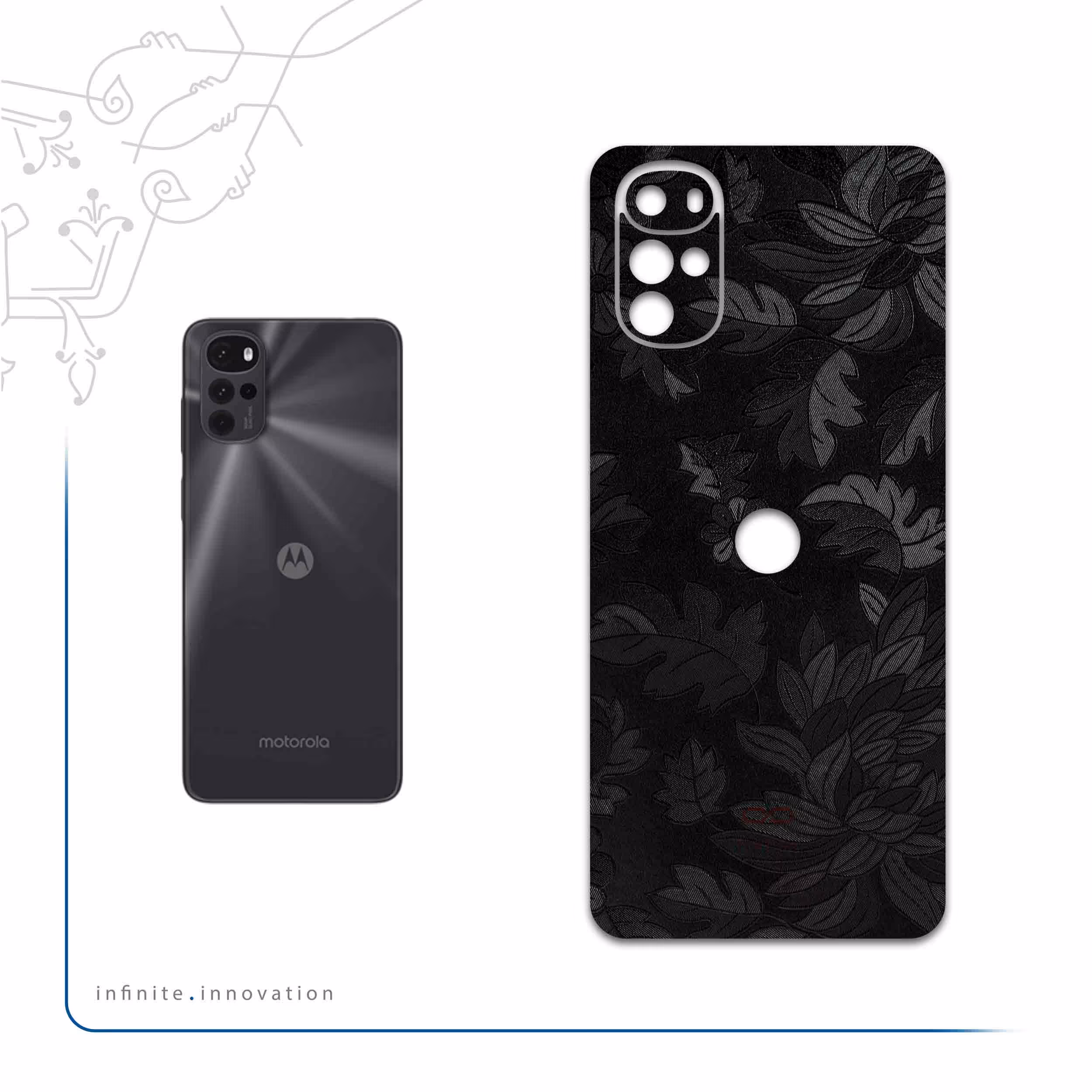 برچسب پوششی ماهوت مدل Black-Wildflower مناسب برای گوشی موبایل موتورولا Moto G22