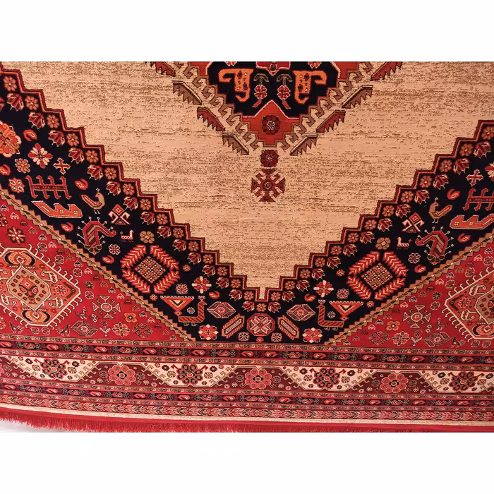 فرش ماشینی زمرد مشهد مدل کهنه نما زمینه لاکی