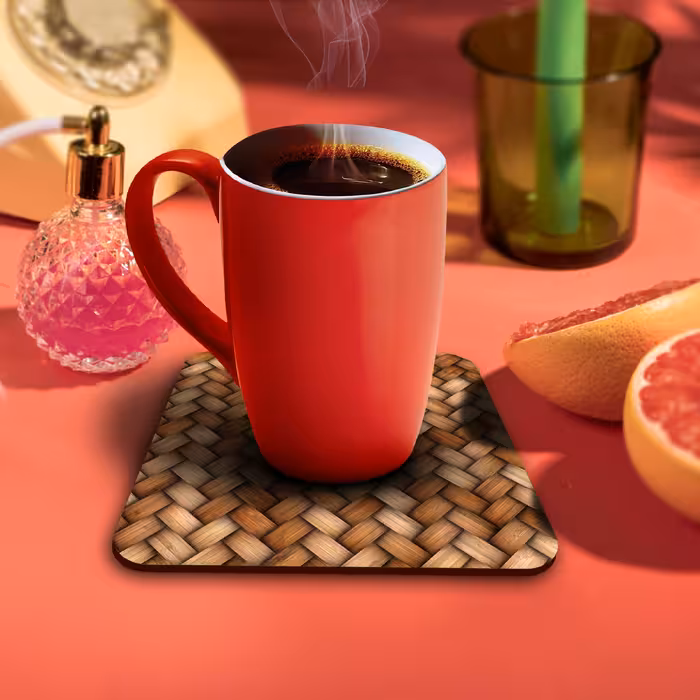 زیر لیوانی لوکسینو مدل بامبو طرح حصیری مجموعه 6 عددی